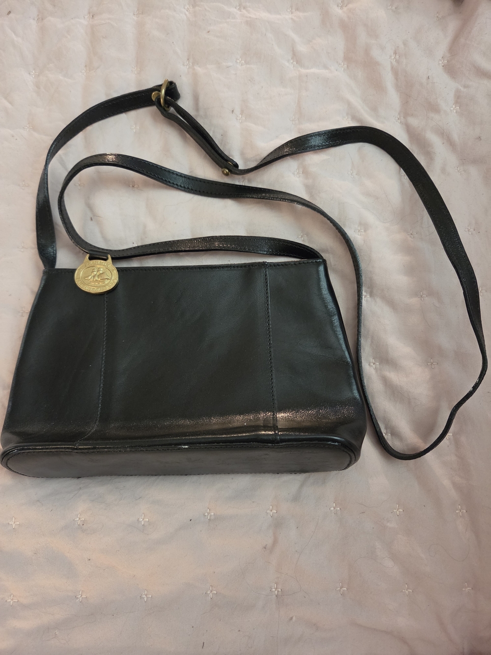 Brahmin Black Leather Crossbody with Gold Medallion